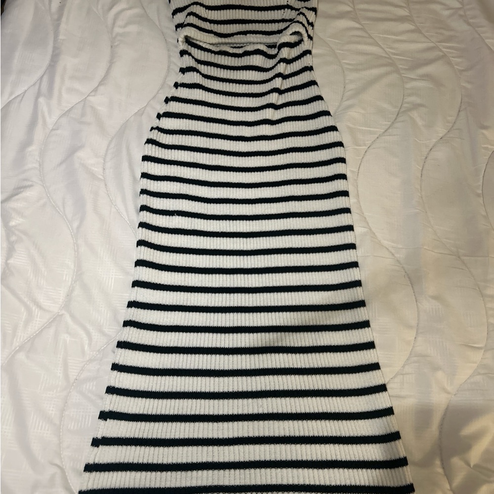 Elegant Black and White Striped Midi Dress
